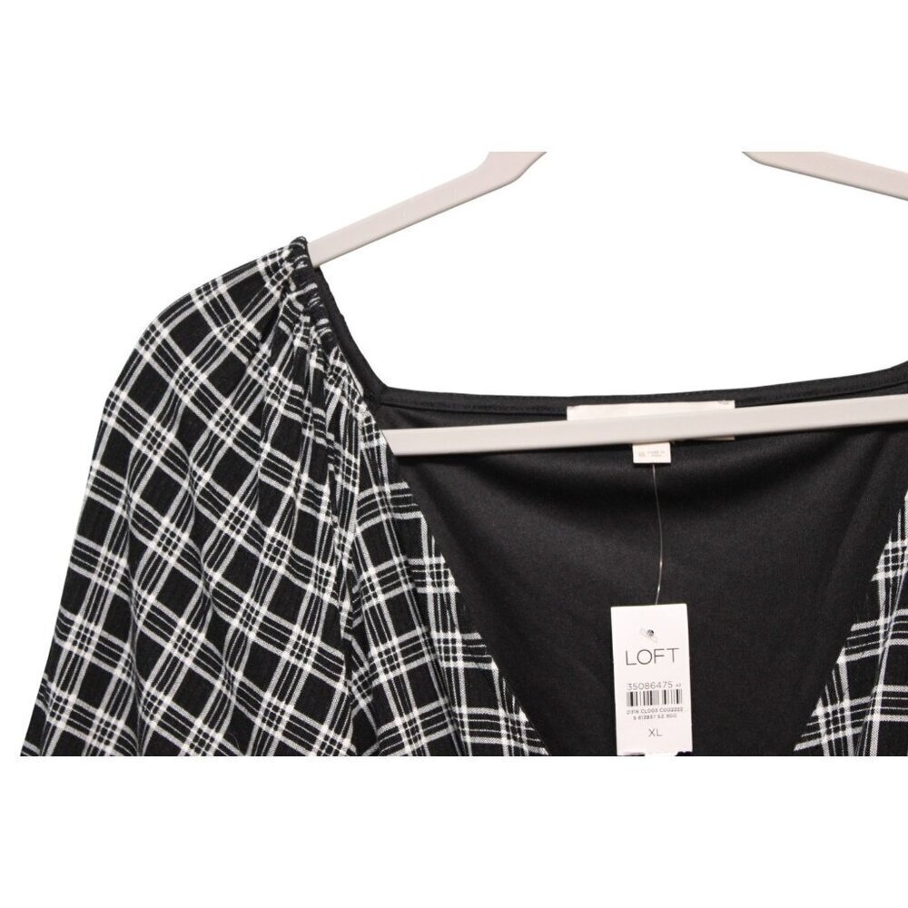 NWT LOFT Dress Size XL Gingham Puff Sleeve Faux Wrap Style Preppy Plaid Classic - Picture 5 of 13
